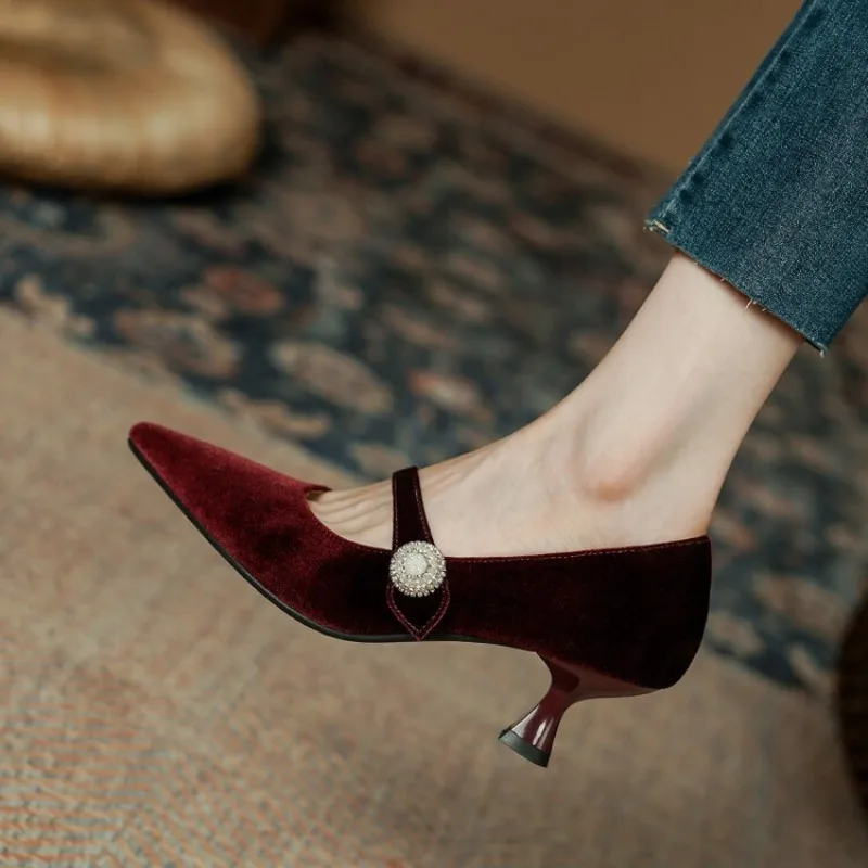 Women'S Shoes - النبيذ الأحمر أشار تو ماري جين