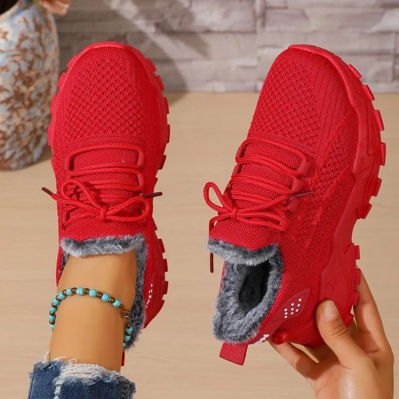 أحذية رياضية شتوية نسائية مصنو - مراجعة Knit Fabric Lace Up Sneakers وسعره